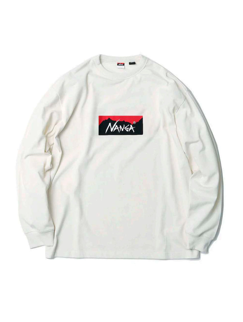 NANGA Eco Hybrid Box Logo L/S Tee White