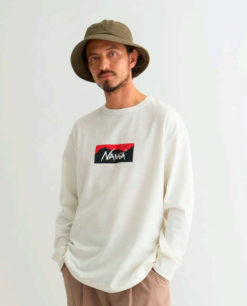 NANGA Eco Hybrid Box Logo L/S Tee White
