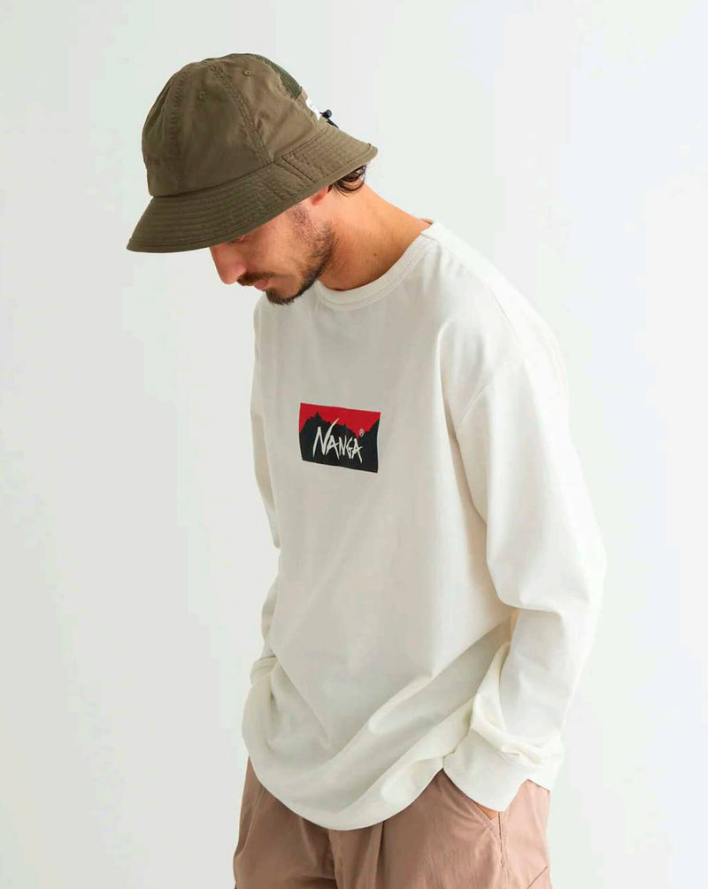 NANGA Eco Hybrid Box Logo L/S Tee White