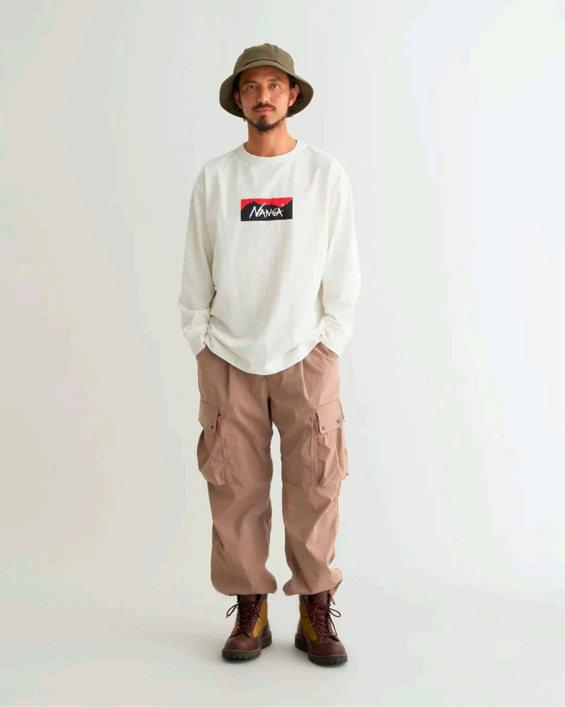 NANGA Eco Hybrid Box Logo L/S Tee White